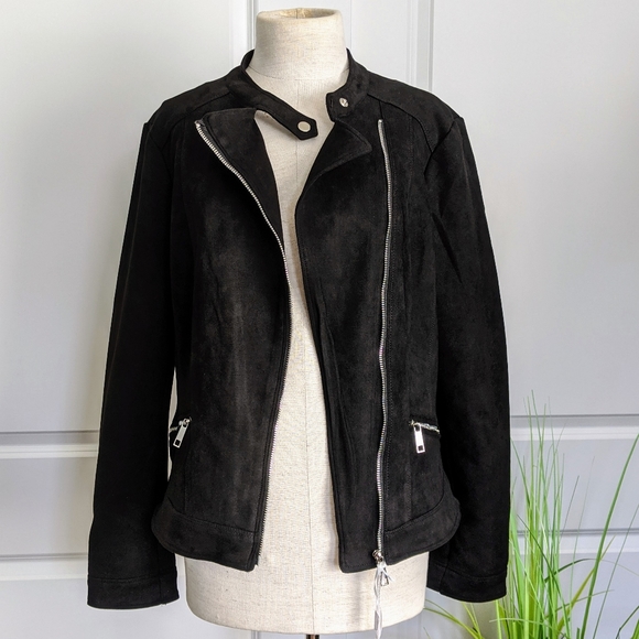 Lola Made In Italy Jackets & Blazers - Lola Made In Italy Faux Suede Moto Jacket Mandarin Collar Lined Black XL NWT